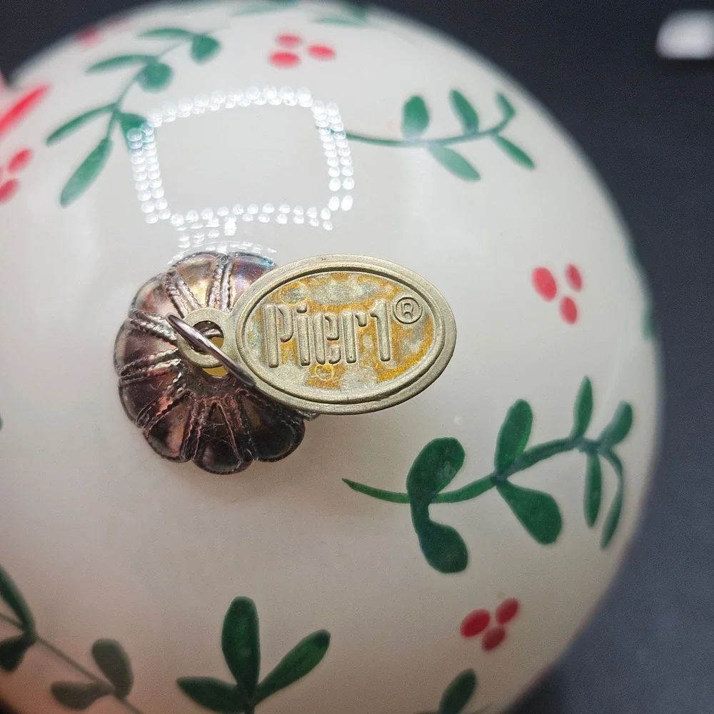 Pier 1 Li Bien 2015 Zebra Reindeer Antlers Hand Painted Glass Ornament with Box